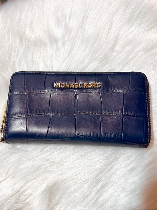 Michael Kors Handbags - Michael Kors Wristlet Navy Embossed Leather